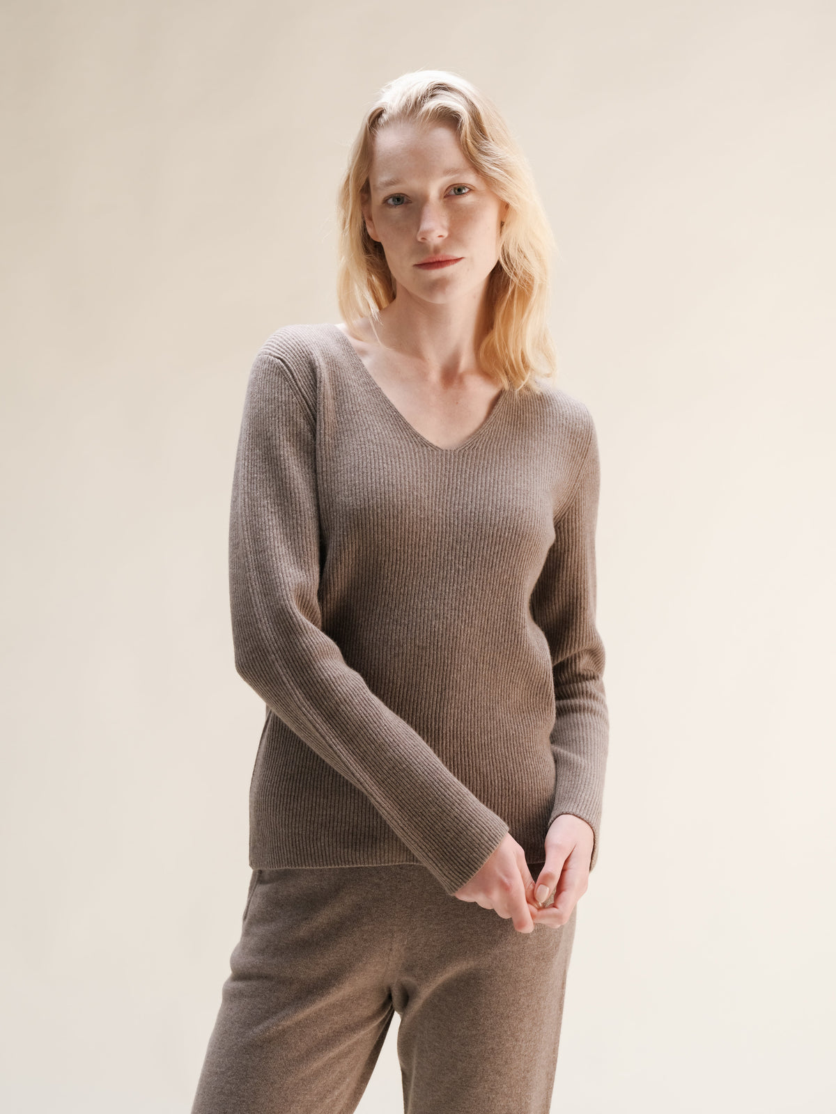 Cashmere Mix Ribbed V-Neck