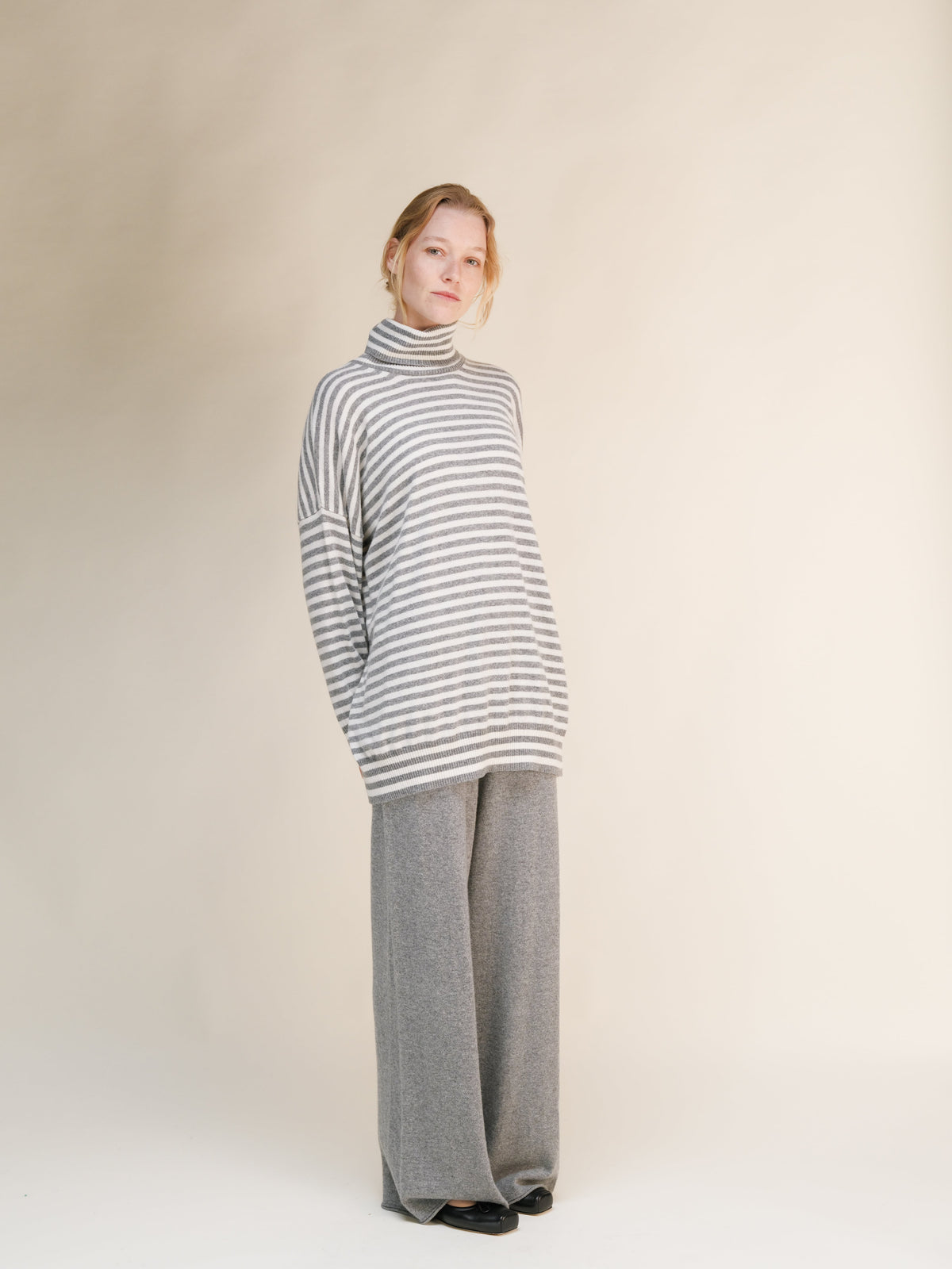 Cashmere Mix Maxi Striped Turtleneck