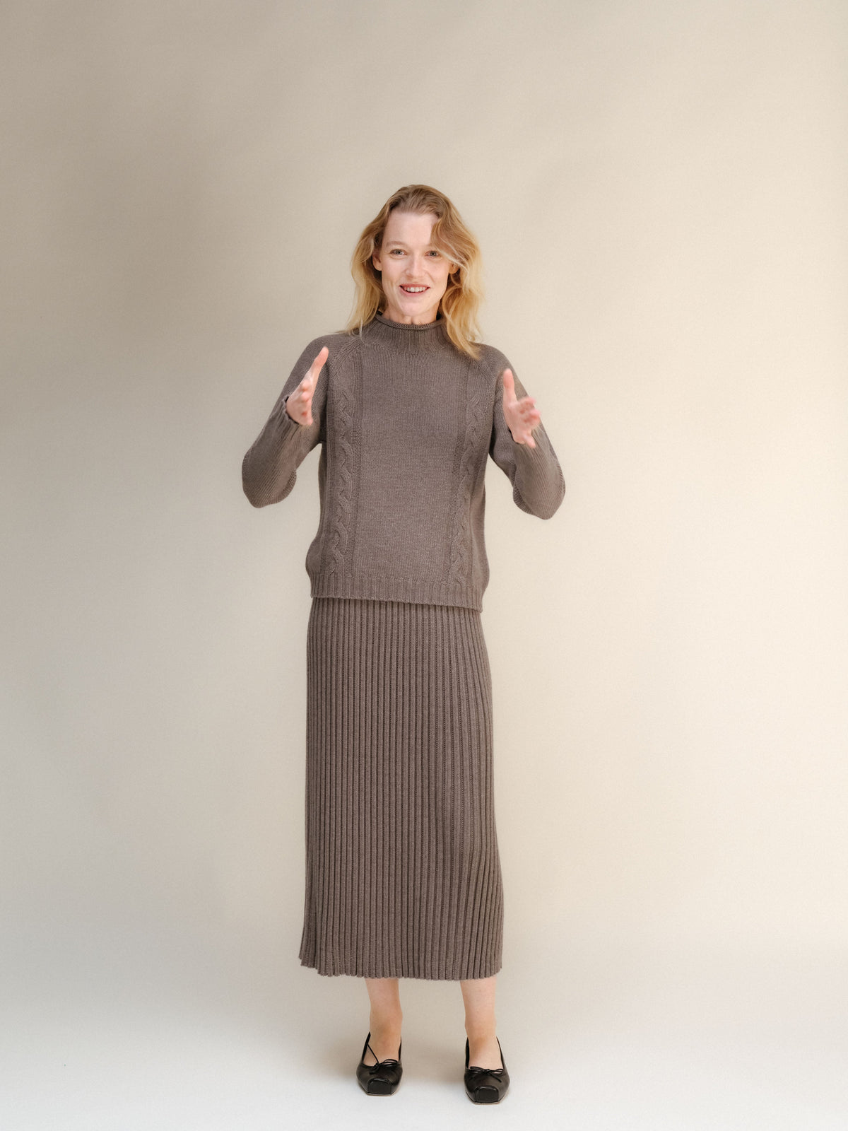 Cashmere Mix Cable High Neck Sweater