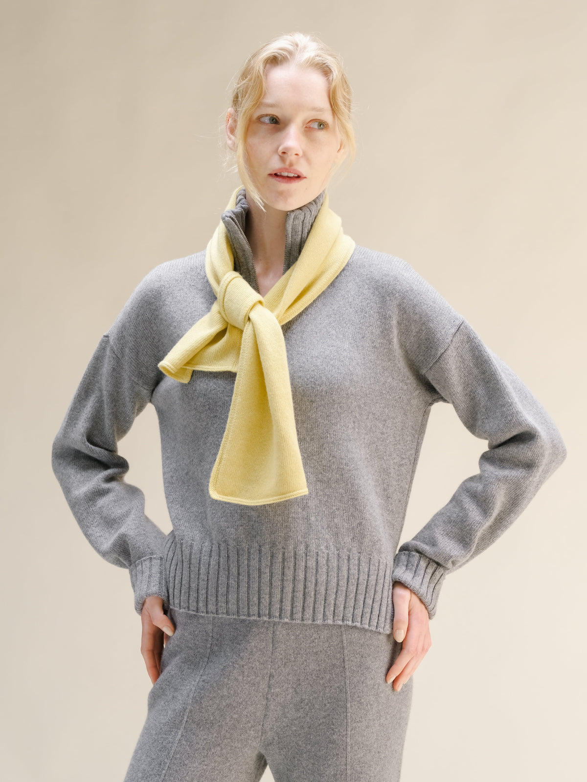 Cashmere Mix High Neck Zip Sweater