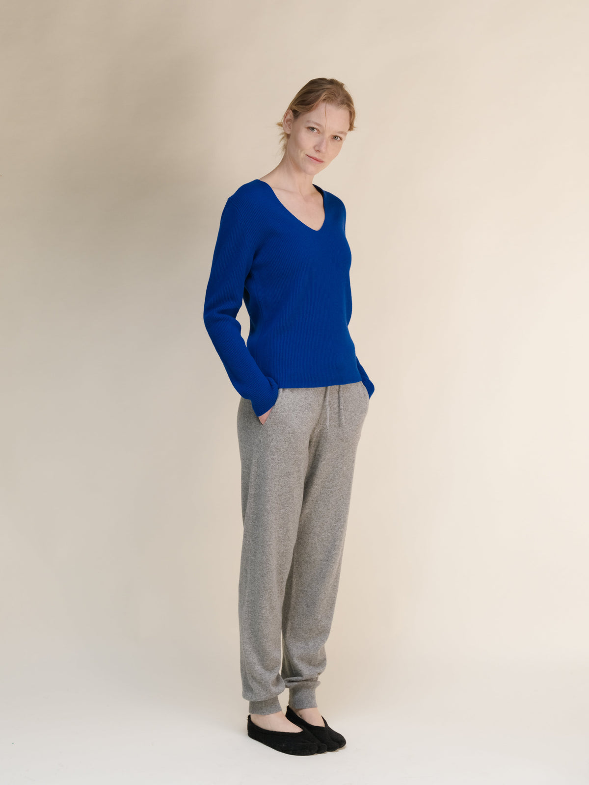 Cashmere Mix Ribbed V-Neck
