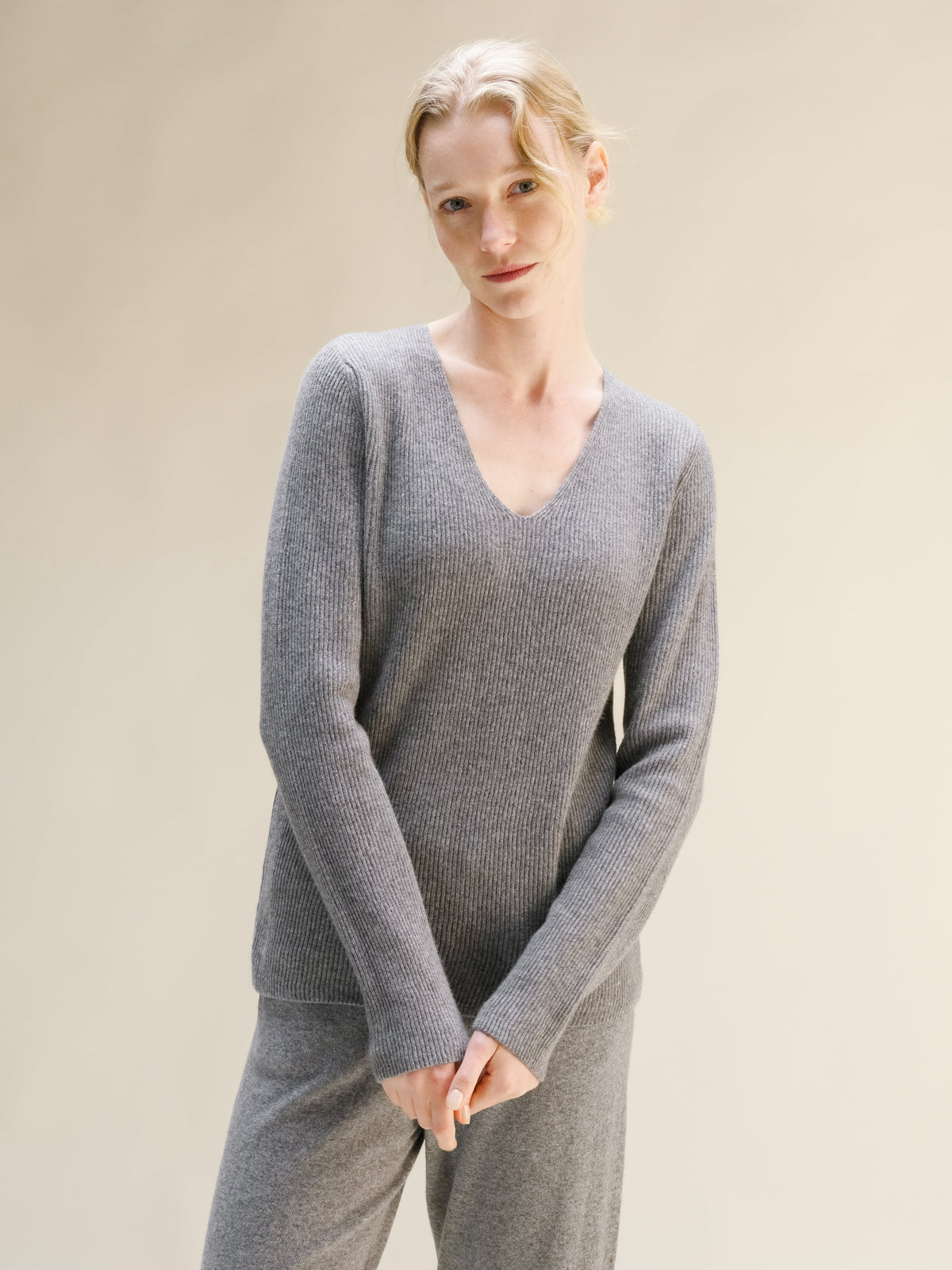 Cashmere Mix Ribbed V-Neck