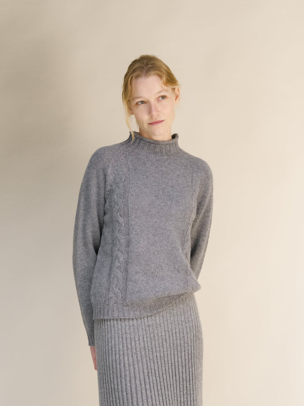 Cashmere Mix Cable High Neck Sweater