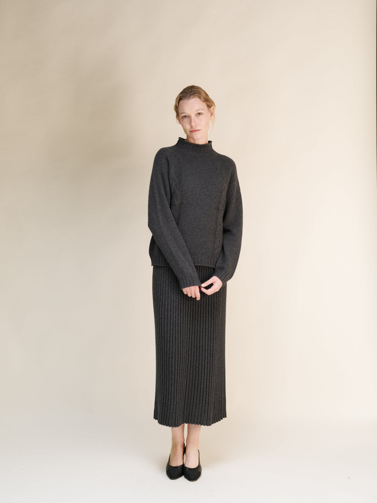 Cashmere Mix Cable High Neck Sweater