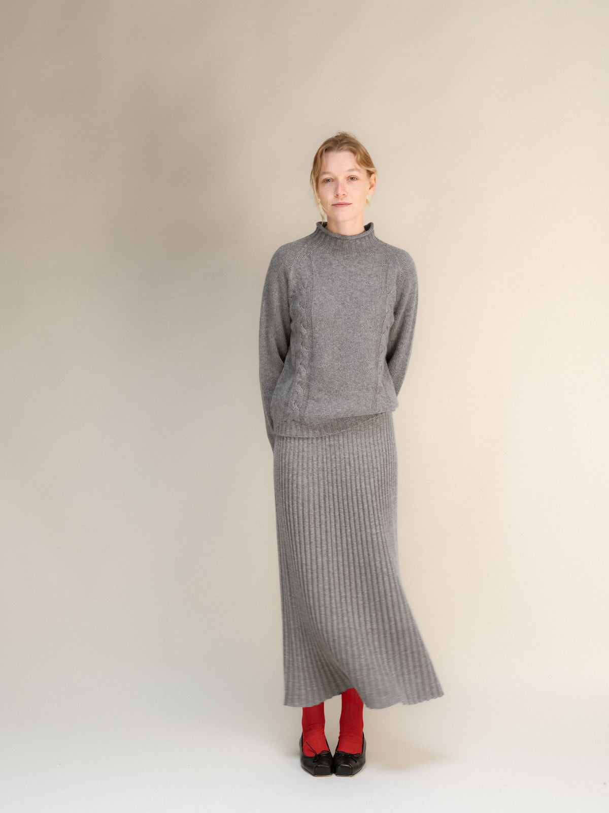 Cashmere Mix Cable High Neck Sweater