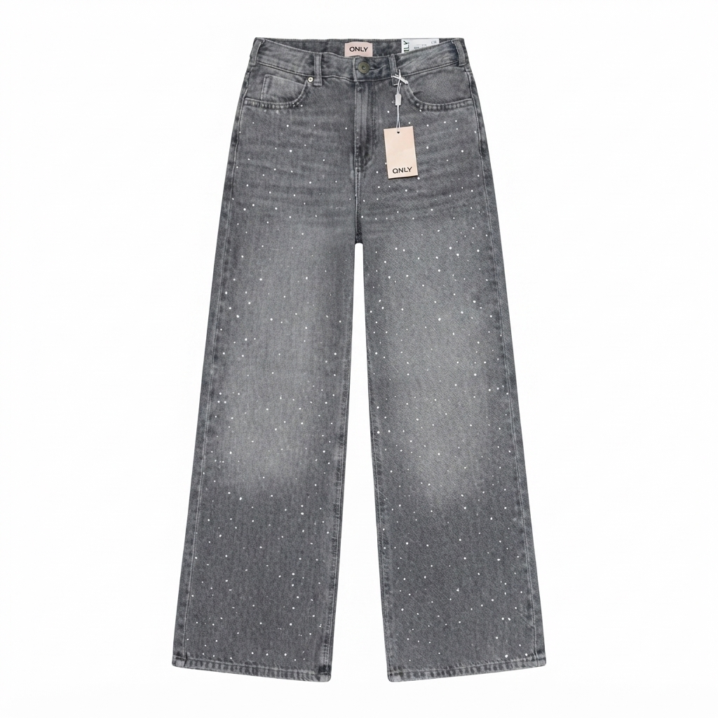 Only KOGCOBAIN 15377828 Straight Fit Jeans Bambina Grigio – Jeans Ragazza Strass 6-14 Anni