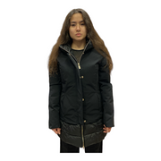Yes Zee Cappotto da donna con inserti in pelle O086/NT00 0801 nero