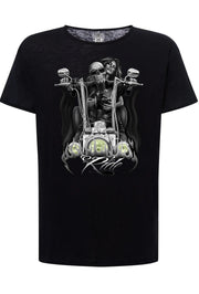 Ride Fire Tattoo Skull - T-shirt Uomo Cotone Fiammato