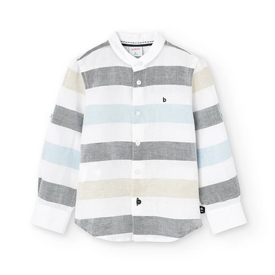 Boboli camicia a manica lunga da bambino e ragazzo in lino listata 736387-9053