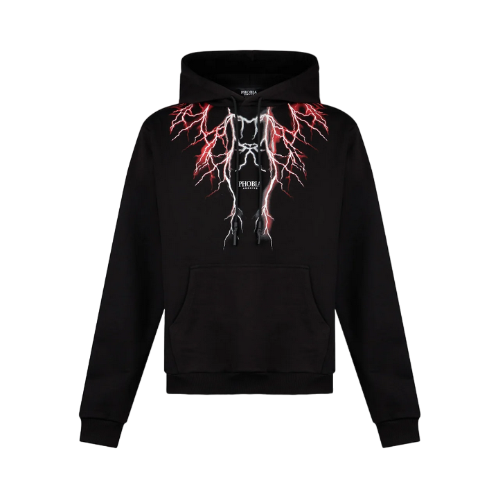 Phobia felpa con cappuccio da uomo con fulmini rossi e grigi PH00444REDGR nero