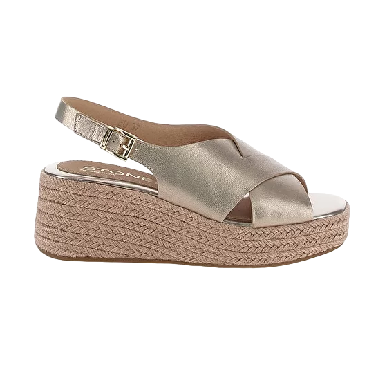Stonefly sandalo in pelle laminata con zeppa da donna Ivory 4 220943-I89 tortora