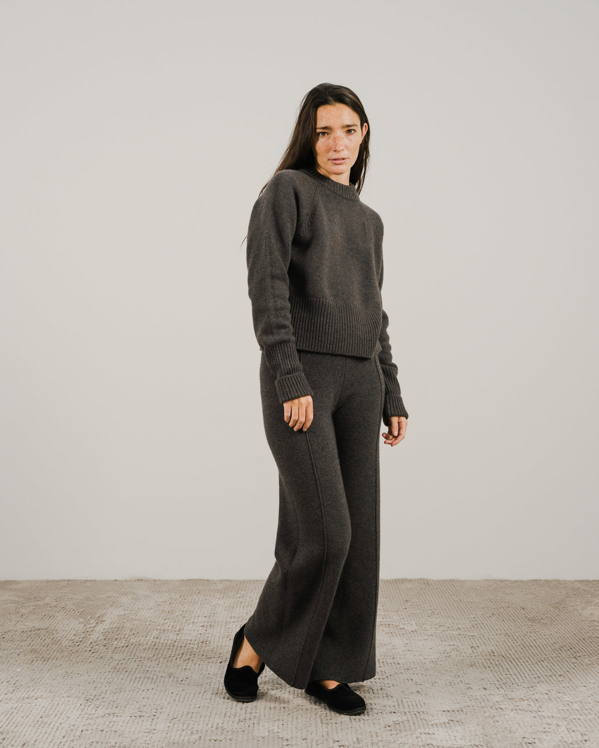 Cashmere Mix Roll-Up Cuff Crewneck