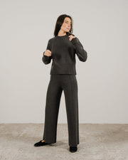 Cashmere Mix Roll-Up Cuff Crewneck