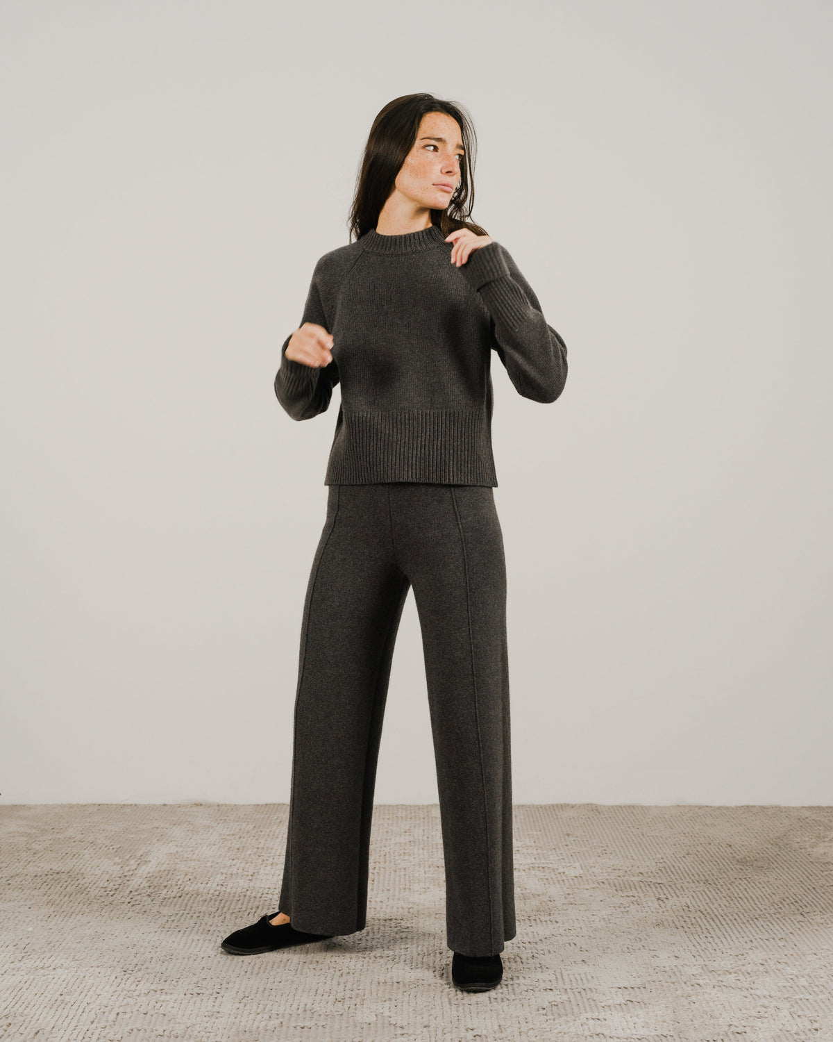 Cashmere Mix Roll-Up Cuff Crewneck