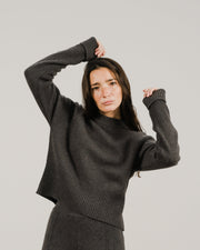 Cashmere Mix Roll-Up Cuff Crewneck