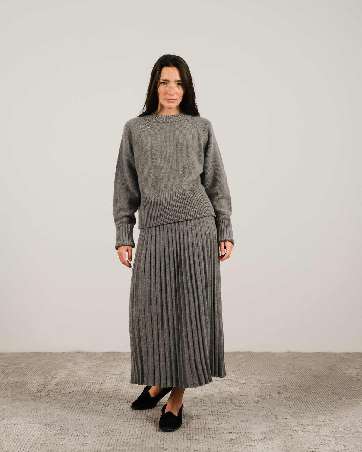 Cashmere Mix Roll-Up Cuff Crewneck
