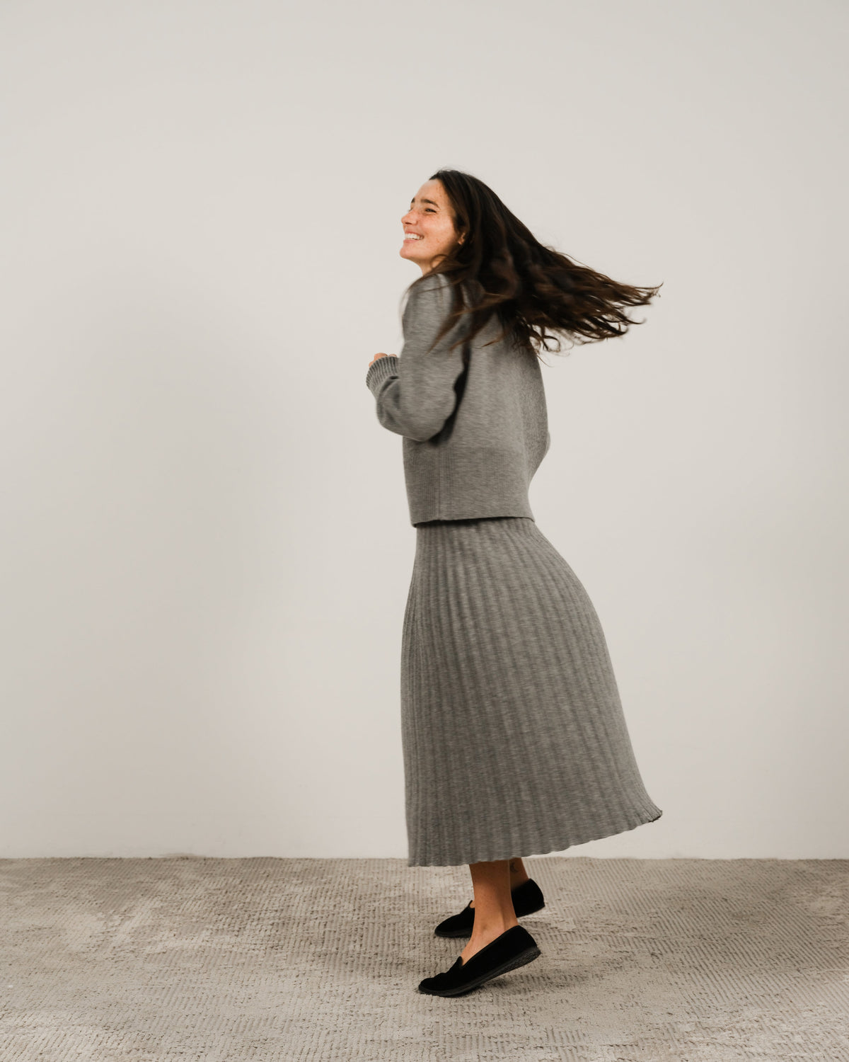 Cashmere Mix Roll-Up Cuff Crewneck