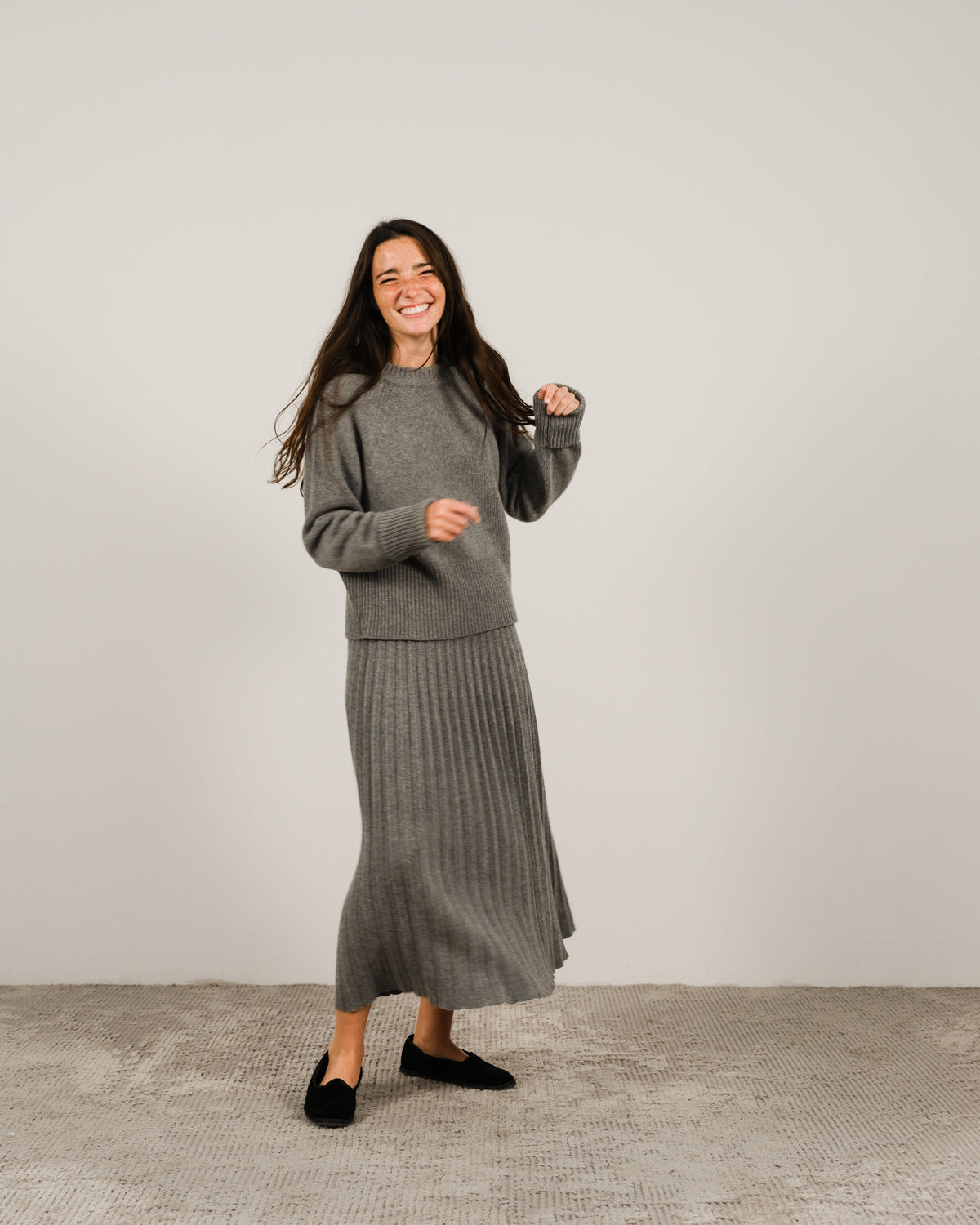 Cashmere Mix Roll-Up Cuff Crewneck