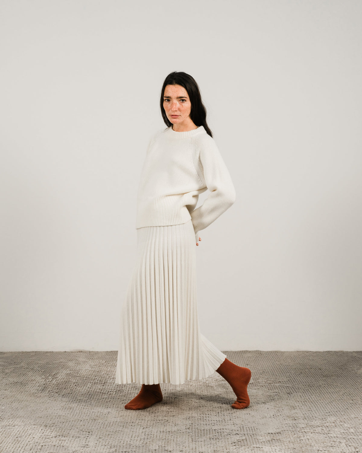 Cashmere Mix Roll-Up Cuff Crewneck