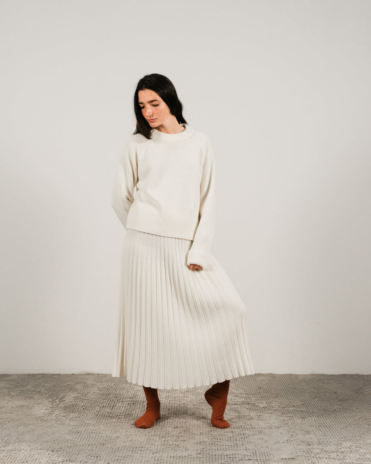 Cashmere Mix Roll-Up Cuff Crewneck