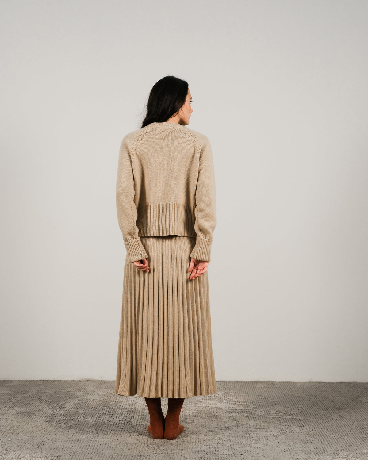 Cashmere Mix Roll-Up Cuff Crewneck