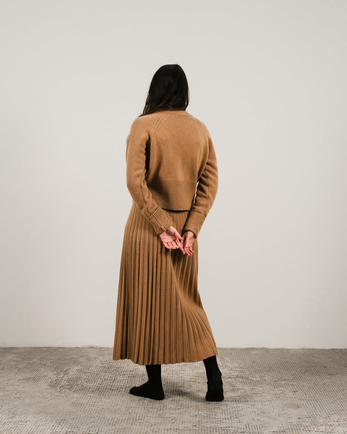 Cashmere Mix Roll-Up Cuff Crewneck