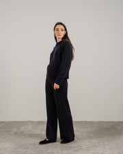 Cashmere Mix Roll-Up Cuff Crewneck