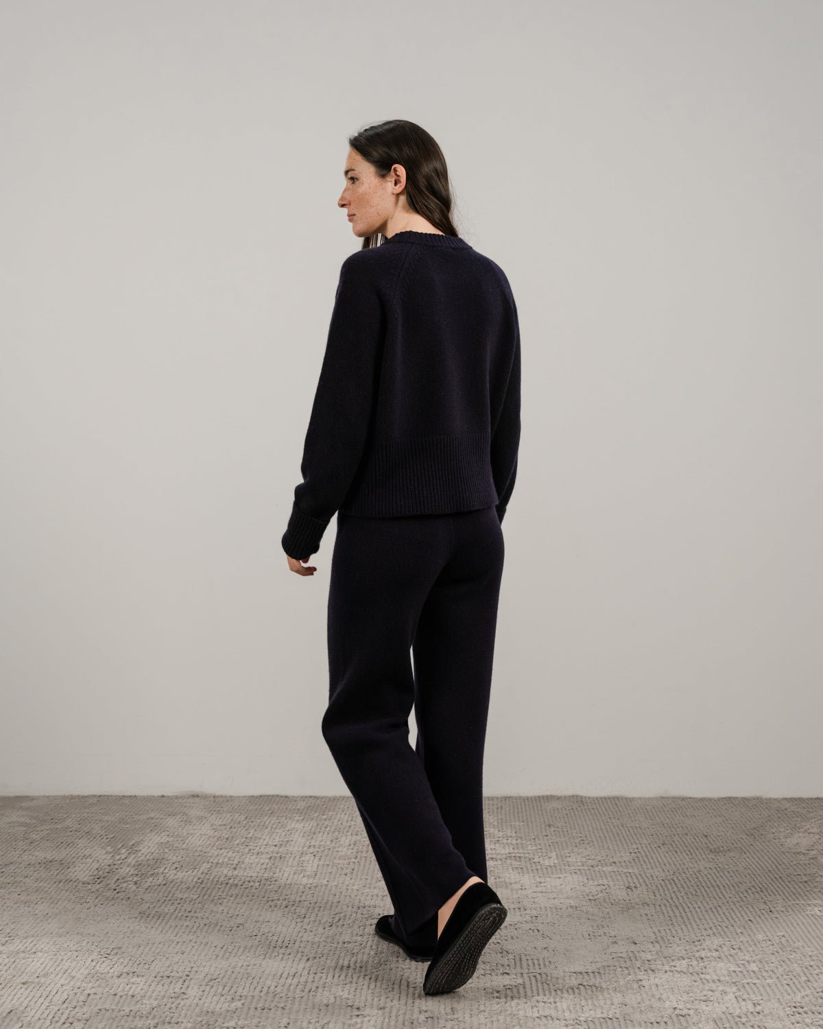 Cashmere Mix Roll-Up Cuff Crewneck