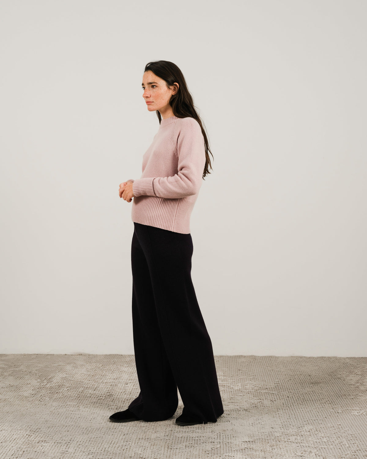 Cashmere Mix Roll-Up Cuff Crewneck