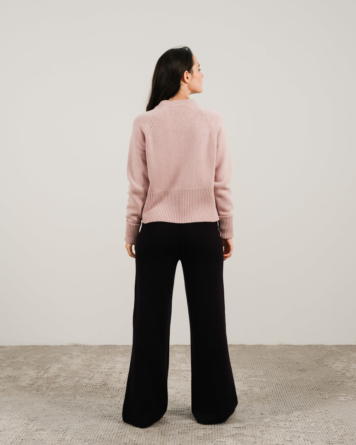 Cashmere Mix Roll-Up Cuff Crewneck