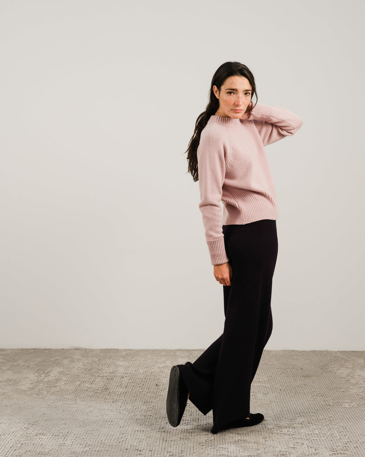 Cashmere Mix Roll-Up Cuff Crewneck