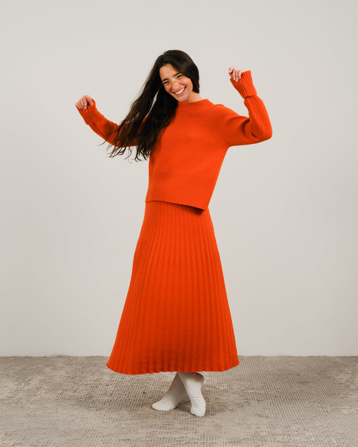 Cashmere Mix Roll-Up Cuff Crewneck