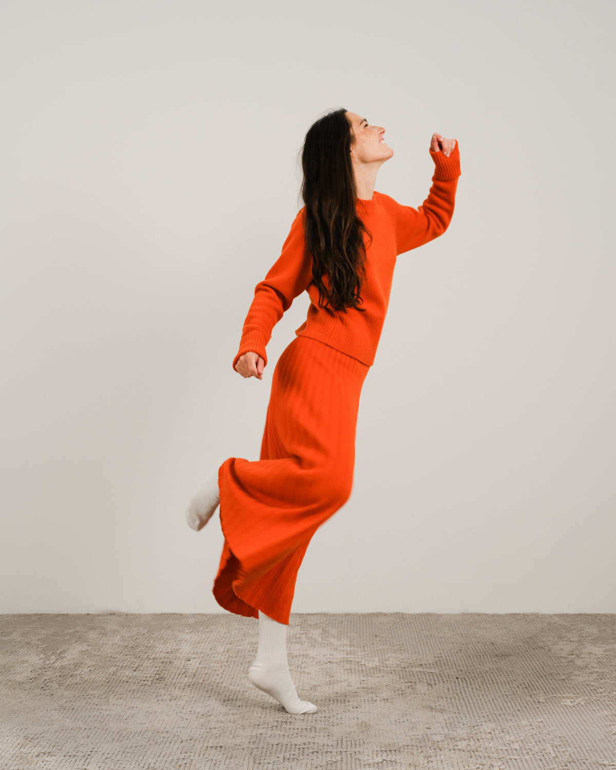 Cashmere Mix Roll-Up Cuff Crewneck
