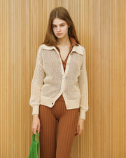 Cotton Crochet Polo Cardigan