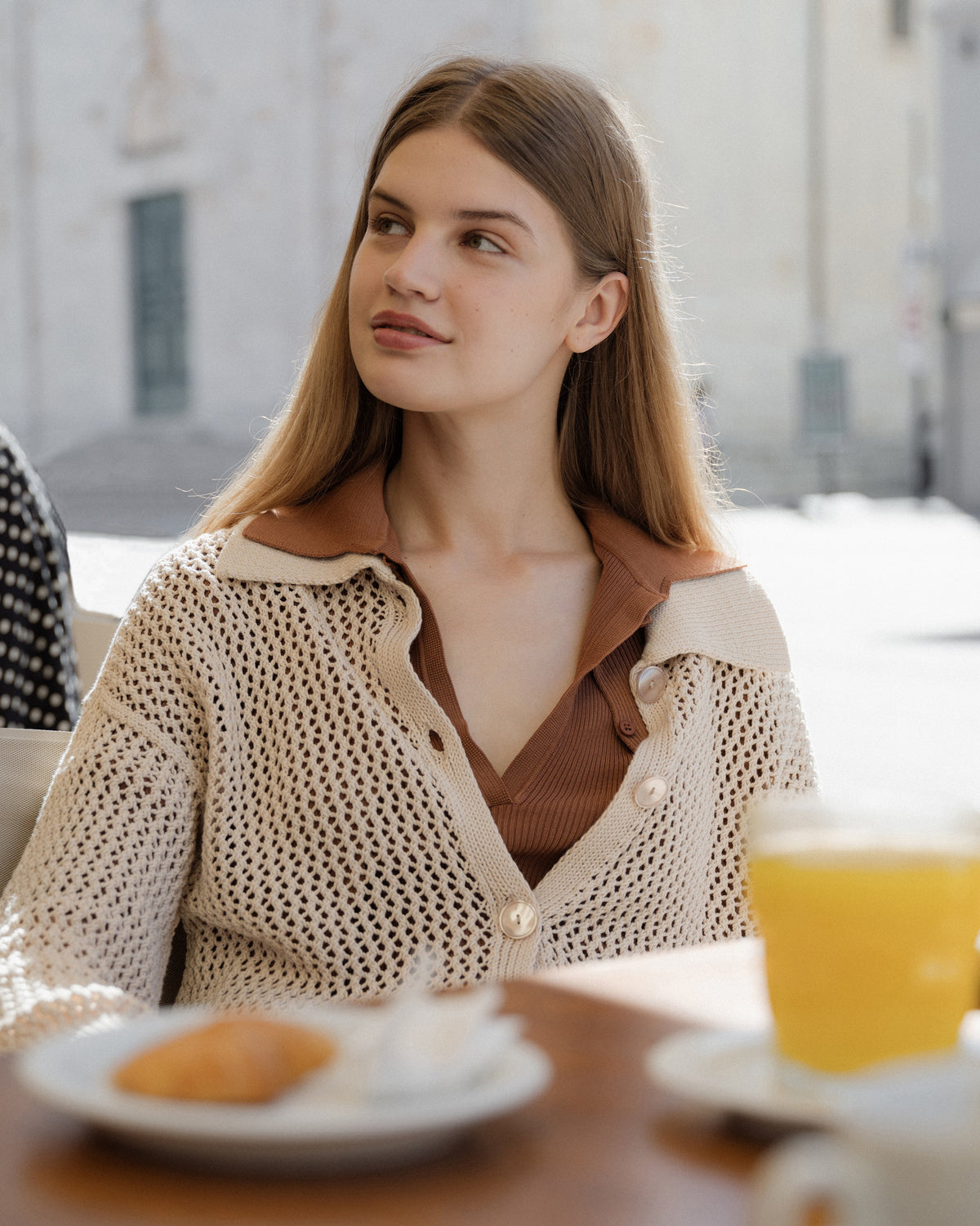 Cotton Crochet Polo Cardigan