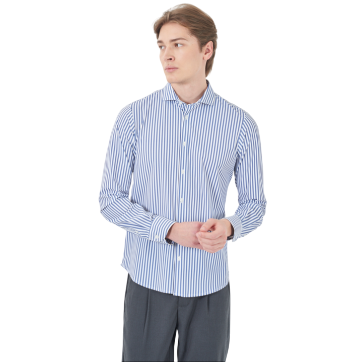 YES ZEE – Camicia Uomo a righe 0365 C809 Bianco-Blu