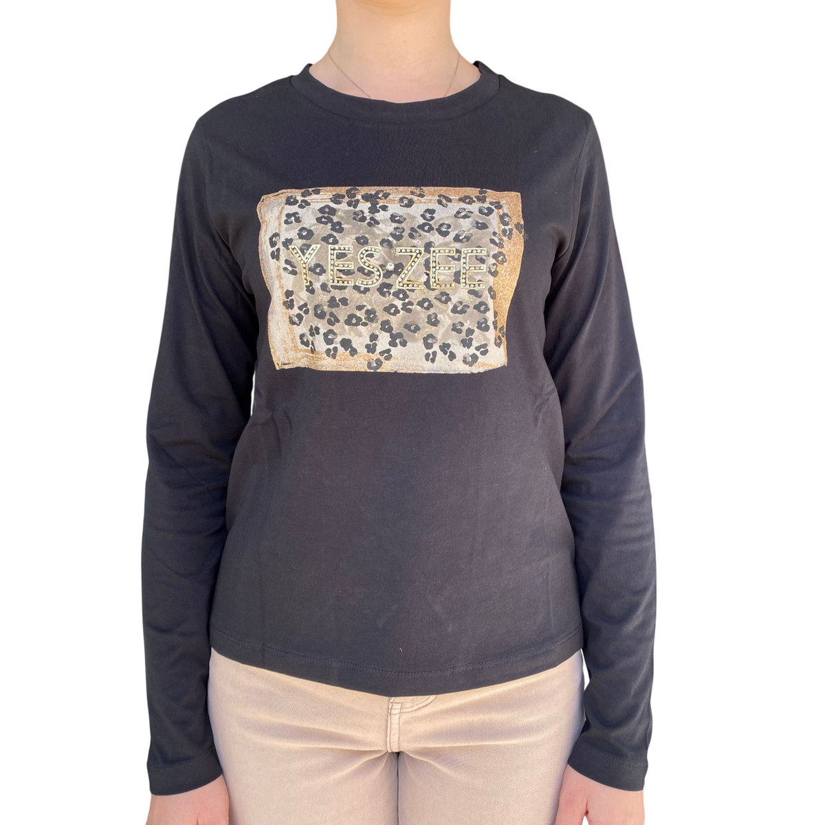 Yes Zee Maglietta Donna 1461 con Brillantini – T-Shirt Nero