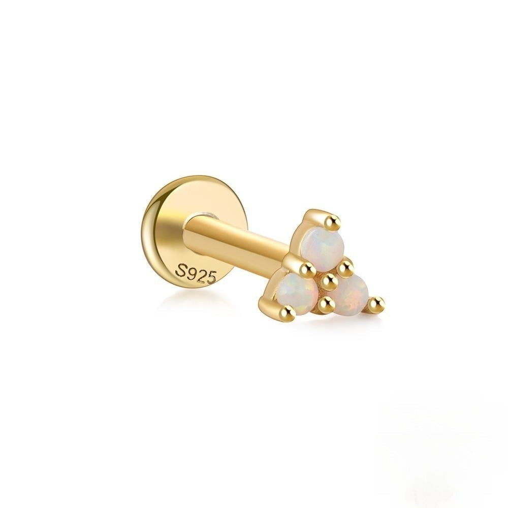 S925 Sterling Silver Opal Flat Head Internal Thread Piercing Cartilage Stud Earrings