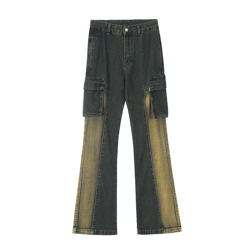 American Retro Distressed Multi-pocket Jeans
