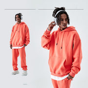 Solid Color Fleece-lined G Thick Hooded Sweater