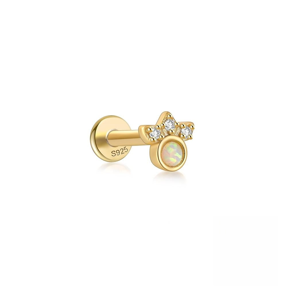 S925 Sterling Silver Opal Flat Head Internal Thread Piercing Cartilage Stud Earrings