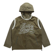 Loose Casual Spring And Autumn Embroidered Letter Splicing Fake Two-piece Hoodie