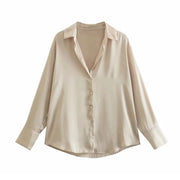 All-match Silk Satin Texture Draping Long-sleeved Shirt For Women