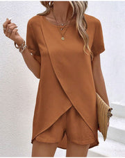 Solid Color Women's Suit Irregular Top Shorts