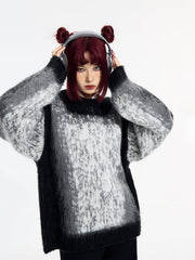 Gradient Design Super Warm Sweater Round Neck Loose Top