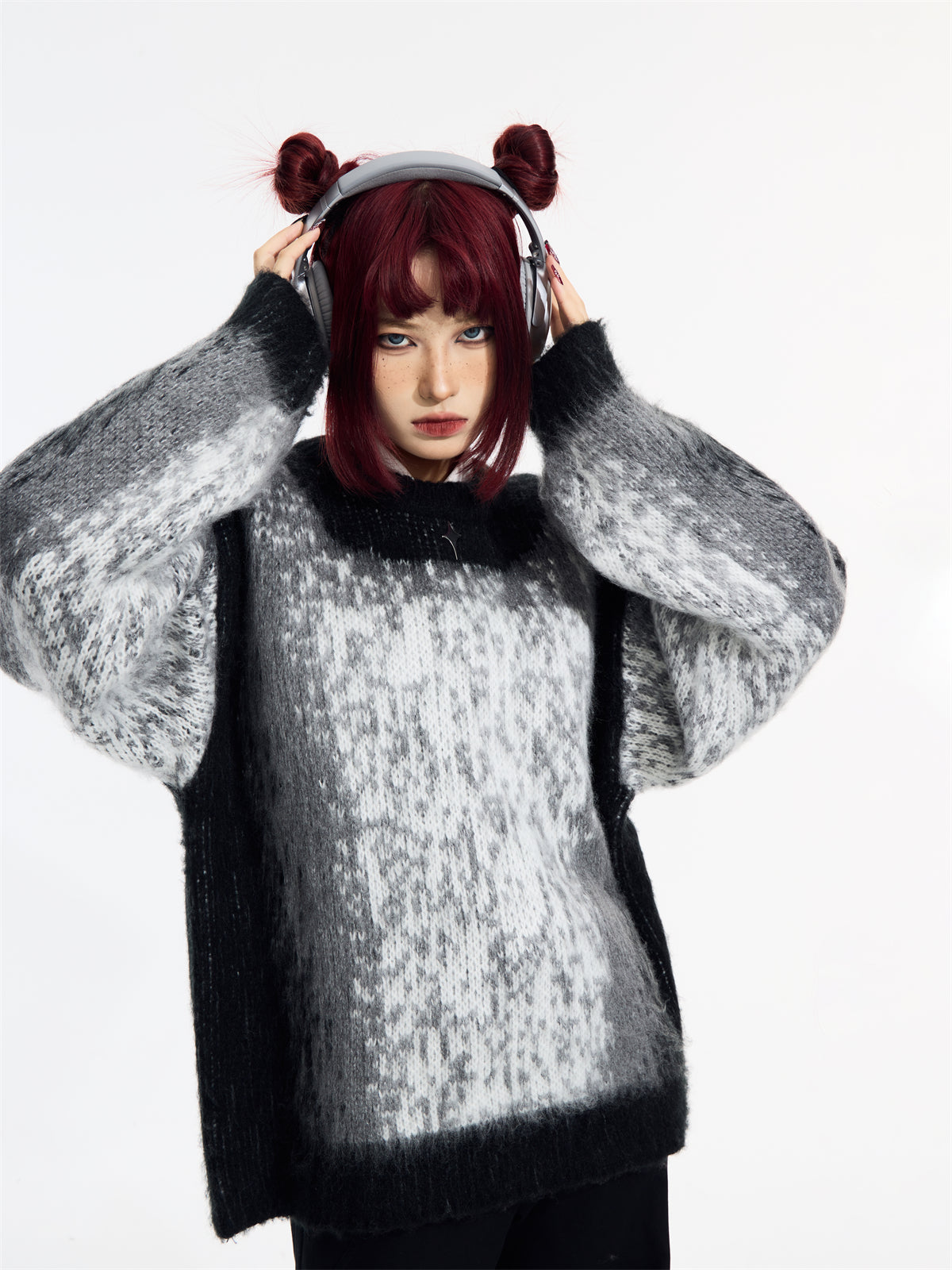 Gradient Design Super Warm Sweater Round Neck Loose Top