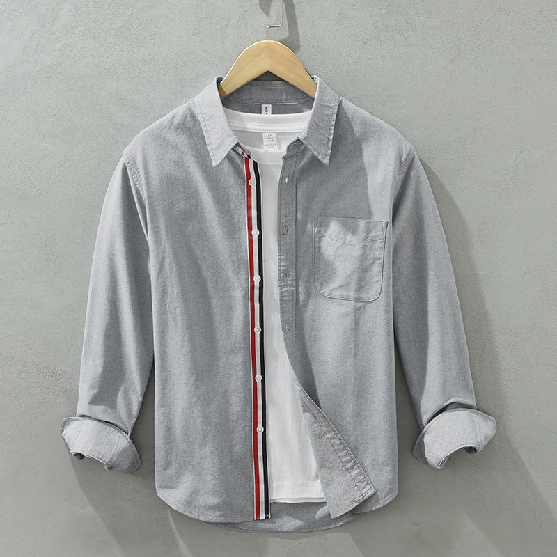 Men's Casual Woven Oxford Long-sleeved Shirt