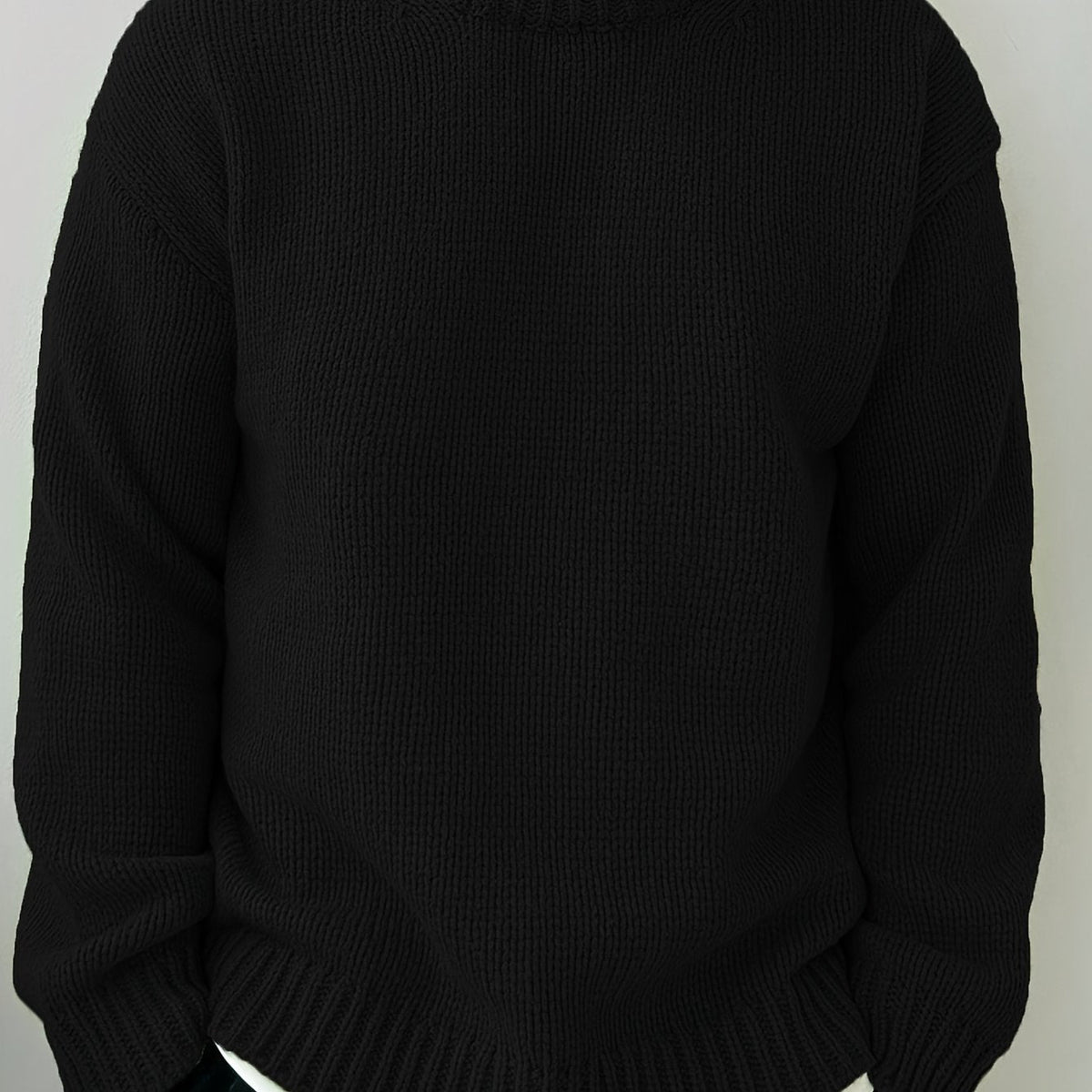 Men's Solid Knitted Pullover, Casual Long Sleeve Crew Neck Sweater For Fall Winter