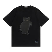Women's Retro Artistic Fresh Cute Coffee Cat Cartoon Printed Short Sleeve