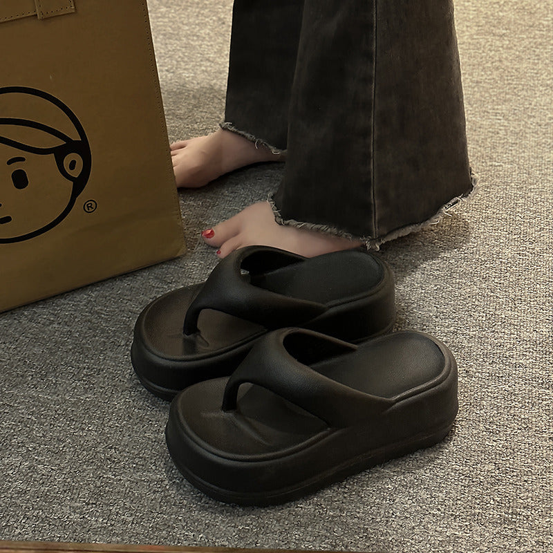 Thick Soled Sloping Heel Slippers For Women's Summer Outerwear